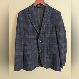 Massimo Dutti Plaid Wool Linen Blazer Jacket Size 38